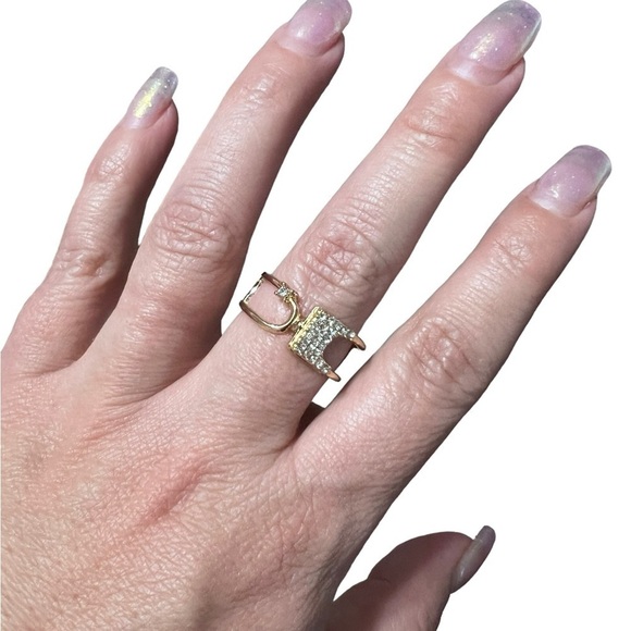 Gold Plated Double Belt Buckle Women’s Ring- Size 9 - Picture 1 of 8